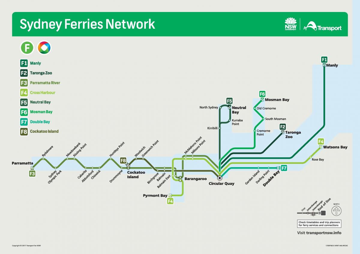 シドニーフェリーのネットワークの地図