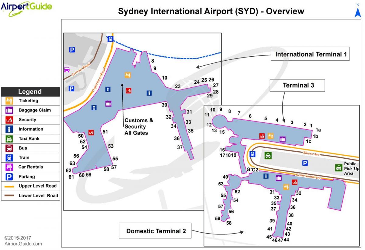 シドニー国内の空港を表示一部の空港地図